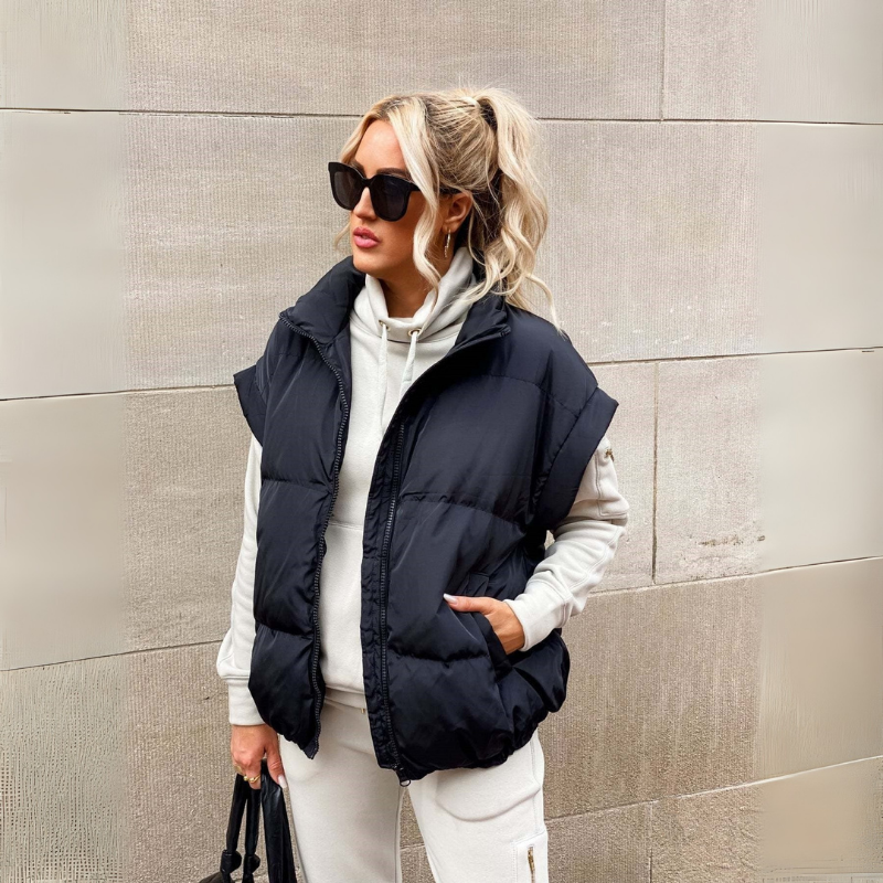 Halwina | Damen Kurzweste mit Stehkragen | Gefüttert & Reißverschluss