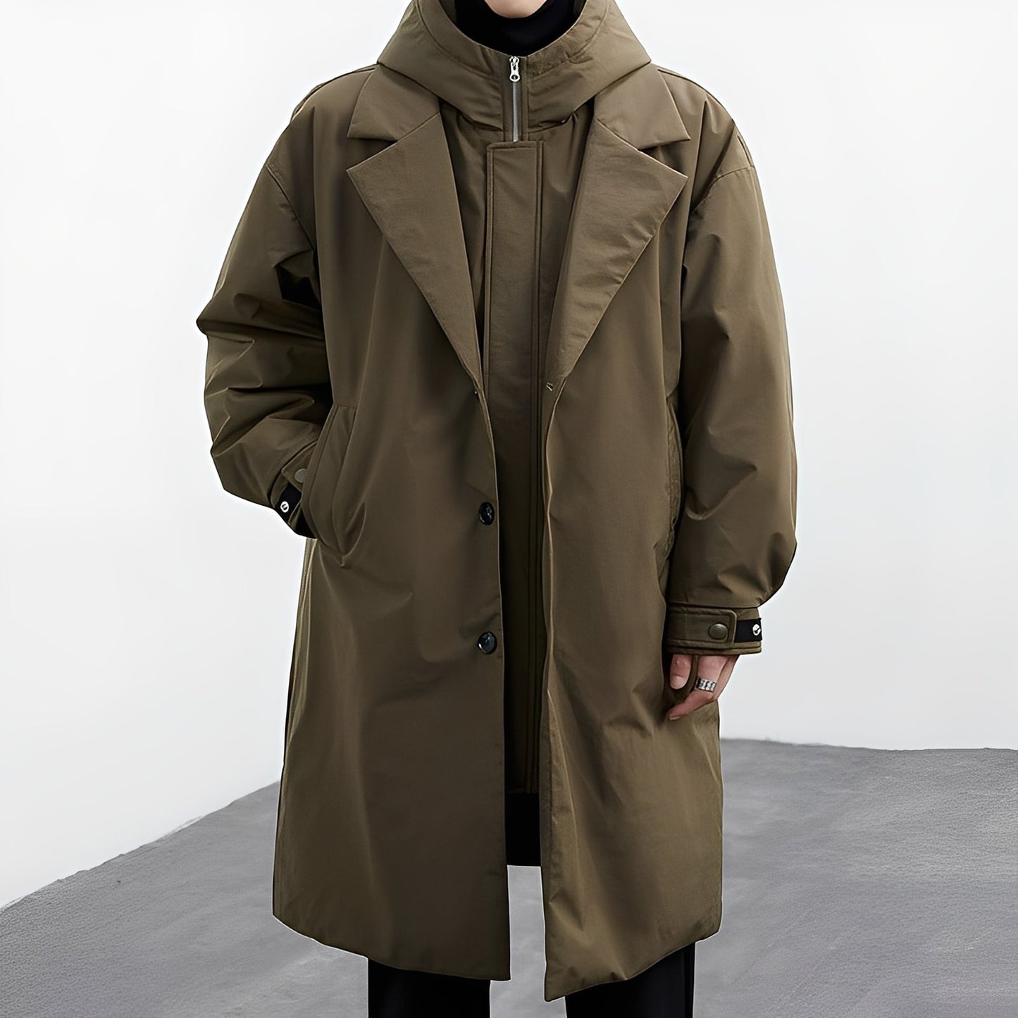 Langer Herren Trenchcoat mit Kapuze – Stilvoll, Funktional & Vielseitig