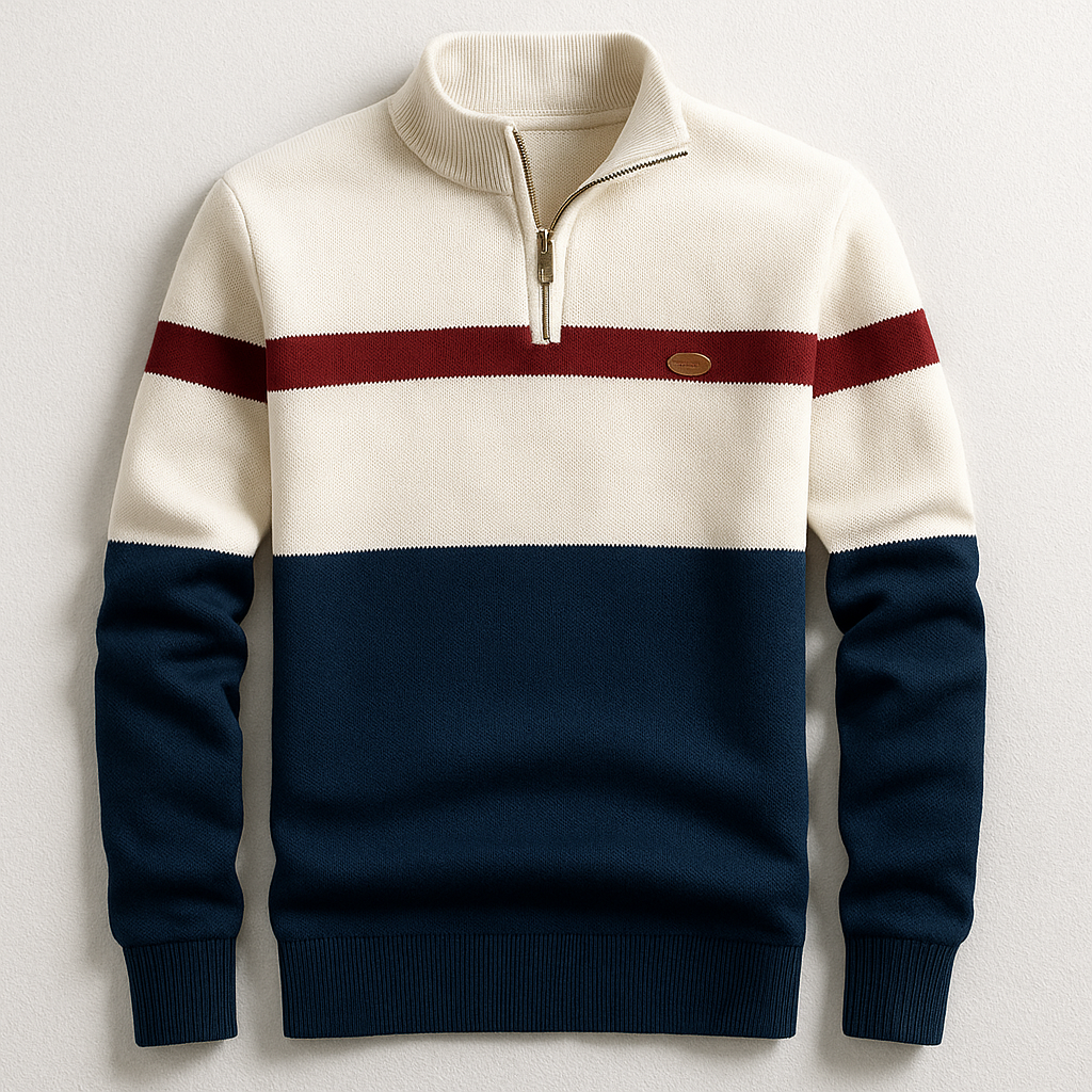 Herren-Halbzippullover mit Zeitlosem Blockstreifen-Design | Warm, Modern & Vielseitig für Jeden Tag