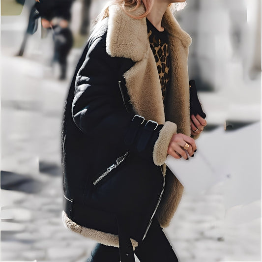 Aviator Damen Winterjacke mit Shearling | Gefütterte Bikerjacke im Vintage-Look