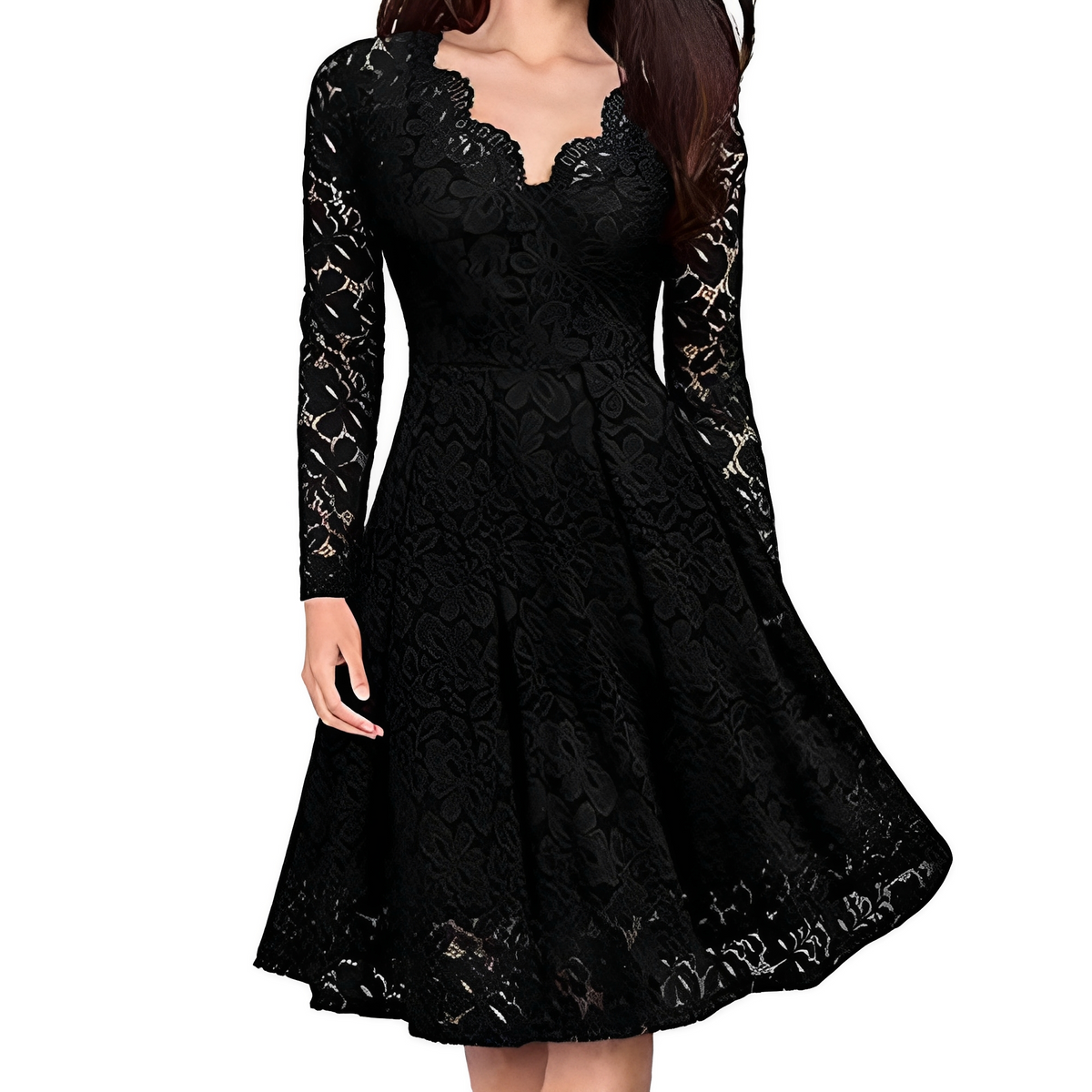 Damen Kleid mit V-Ausschnitt und langen Ärmeln – Elegantes Kleid für Events und besondere Anlässe