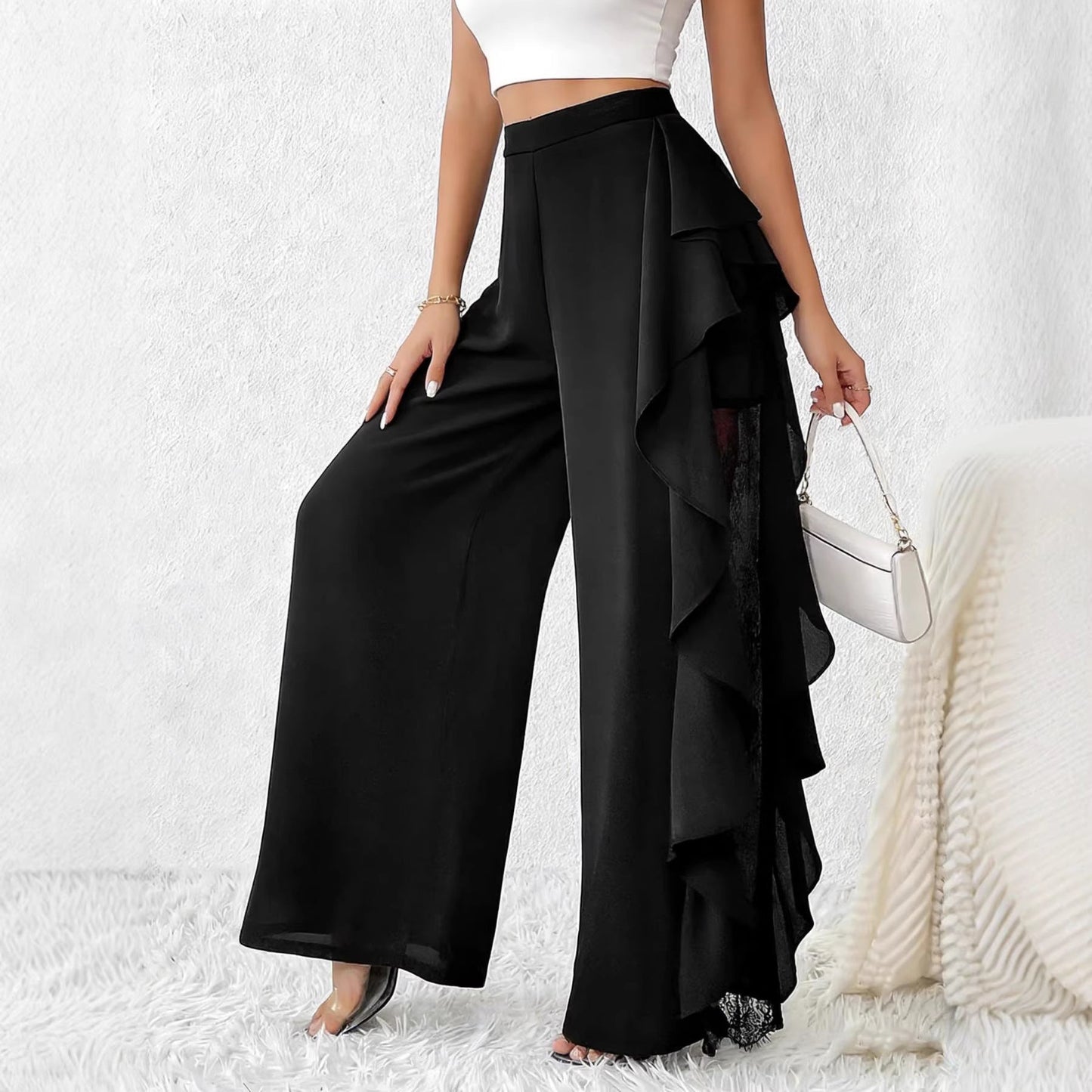 Damen High-Waist Hose mit weitem Bein – Elegante Stoffhose für Büro, Alltag und stilvolle Outfits