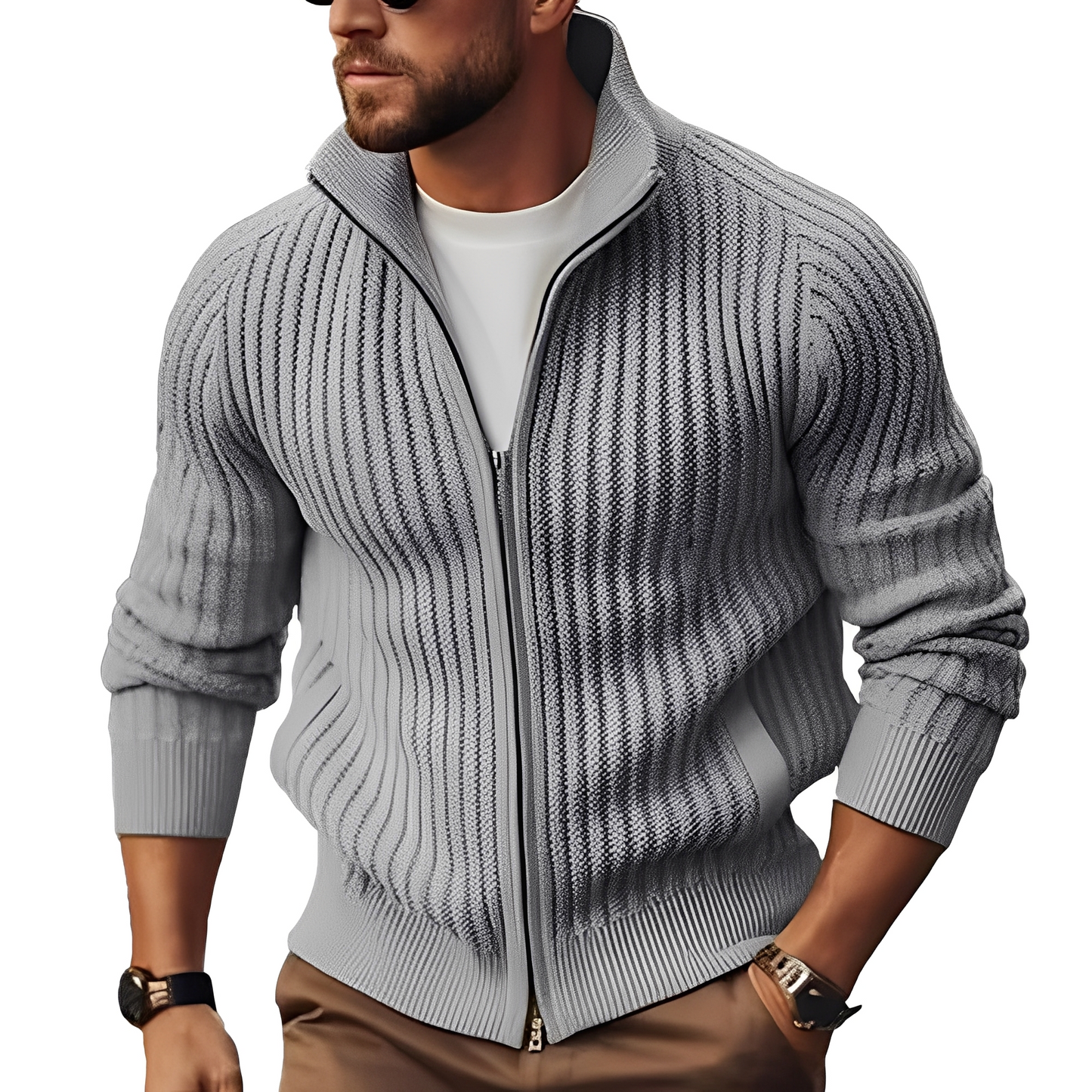 Herren Strickjacke mit Reißverschluss | Strukturierter Zip-Cardigan für Alltag & Herbst/Winter