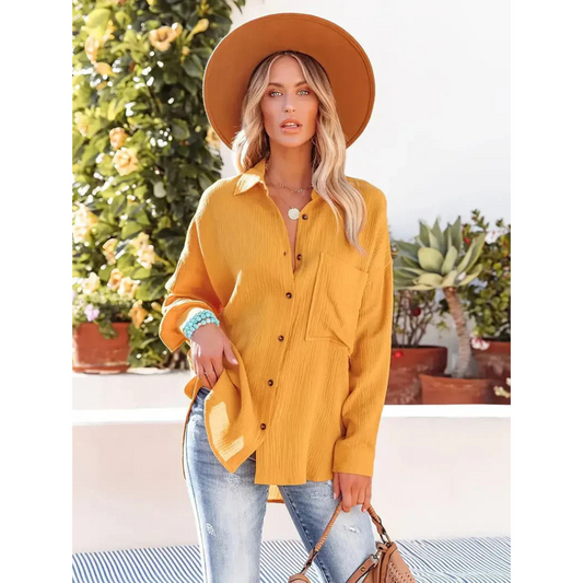 Alifair | Damen Bluse in Unifarbe mit Knopfleiste & Hemdkragen – Elegante Langarmbluse mit Brusttasche für Büro & Freizeit