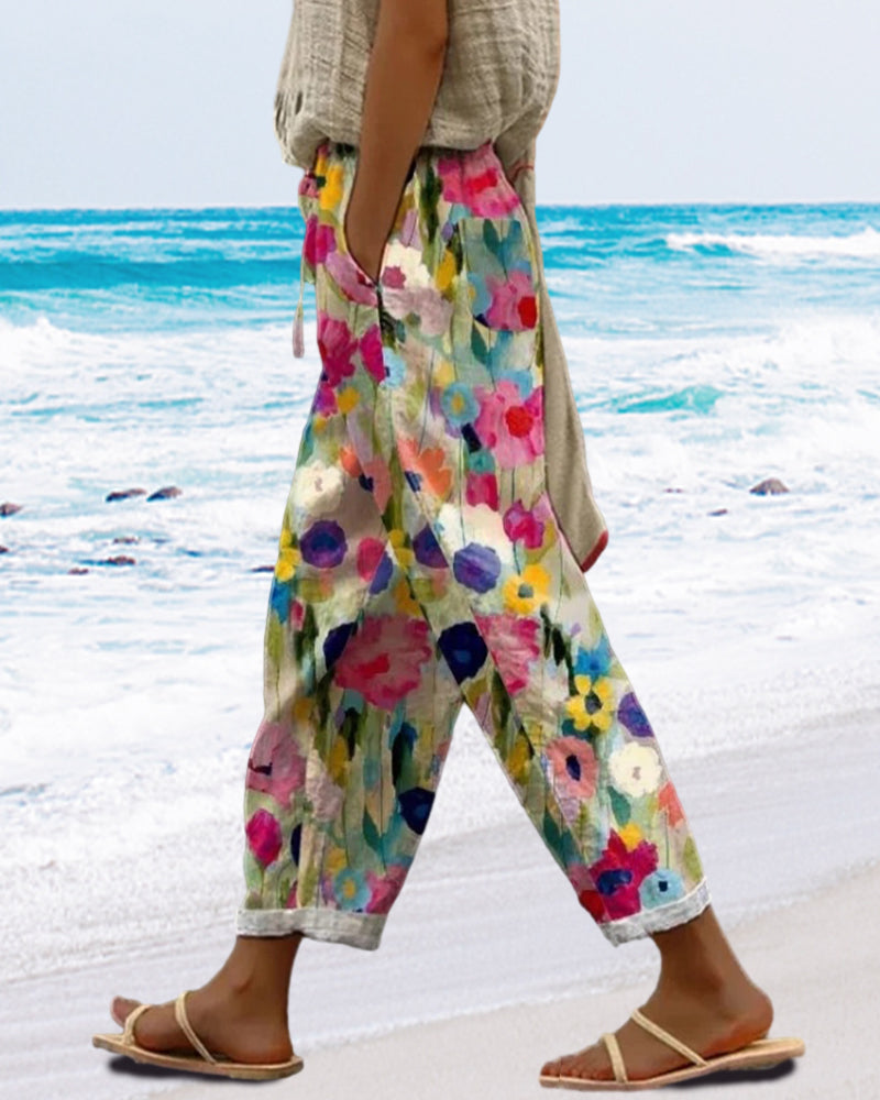 Damen Sommerhose mit Blumenmuster – Locker, Luftig & Stilvoll