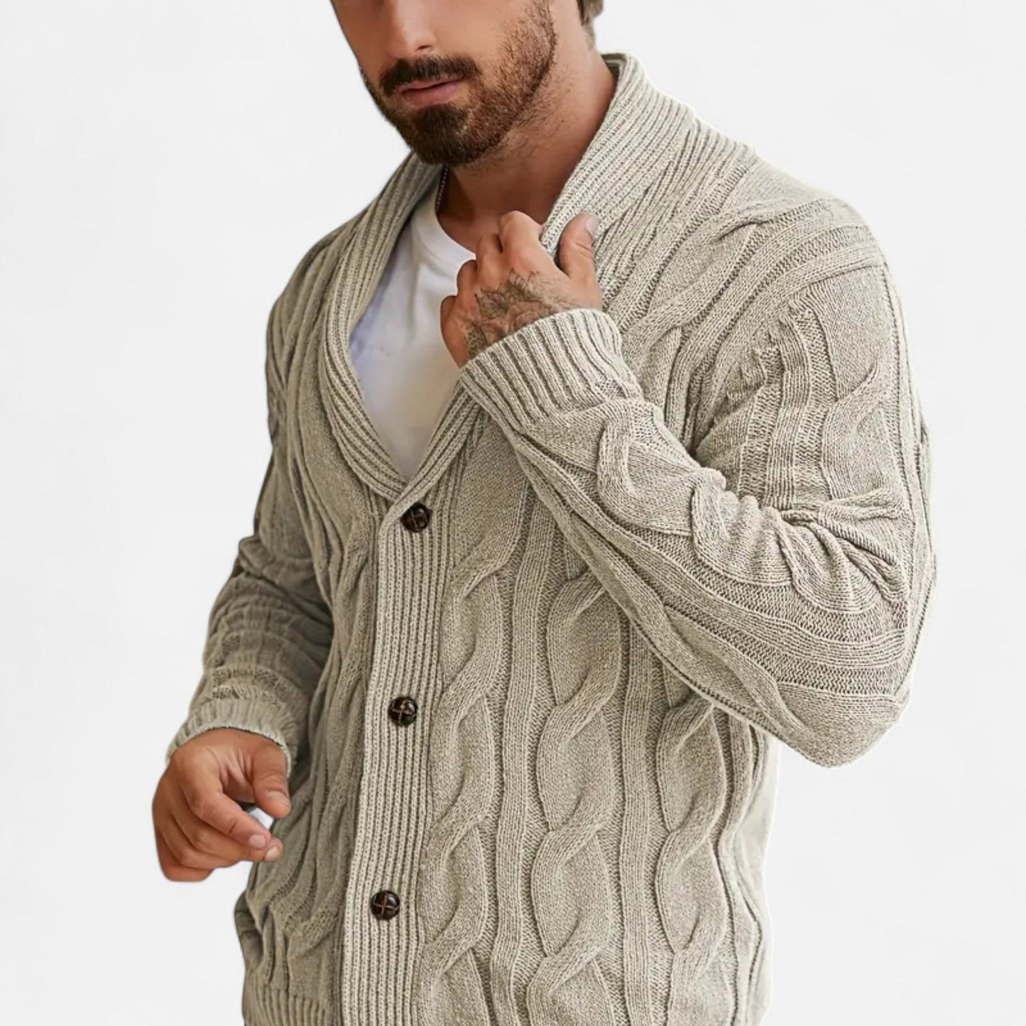 Kai | Herren Strickcardigan mit Knöpfen – Klassischer Braided Texture Knit Sweater