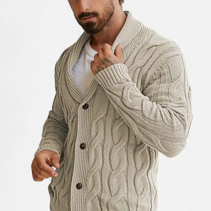 Kai | Herren Strickcardigan mit Knöpfen – Klassischer Braided Texture Knit Sweater