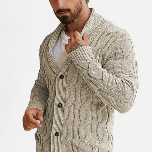 Kai | Herren Strickcardigan mit Knöpfen – Klassischer Braided Texture Knit Sweater