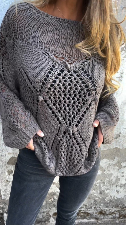 Brenneth | Elegantes Langarm-Stricktop mit Rundhalsausschnitt und Hohldesign