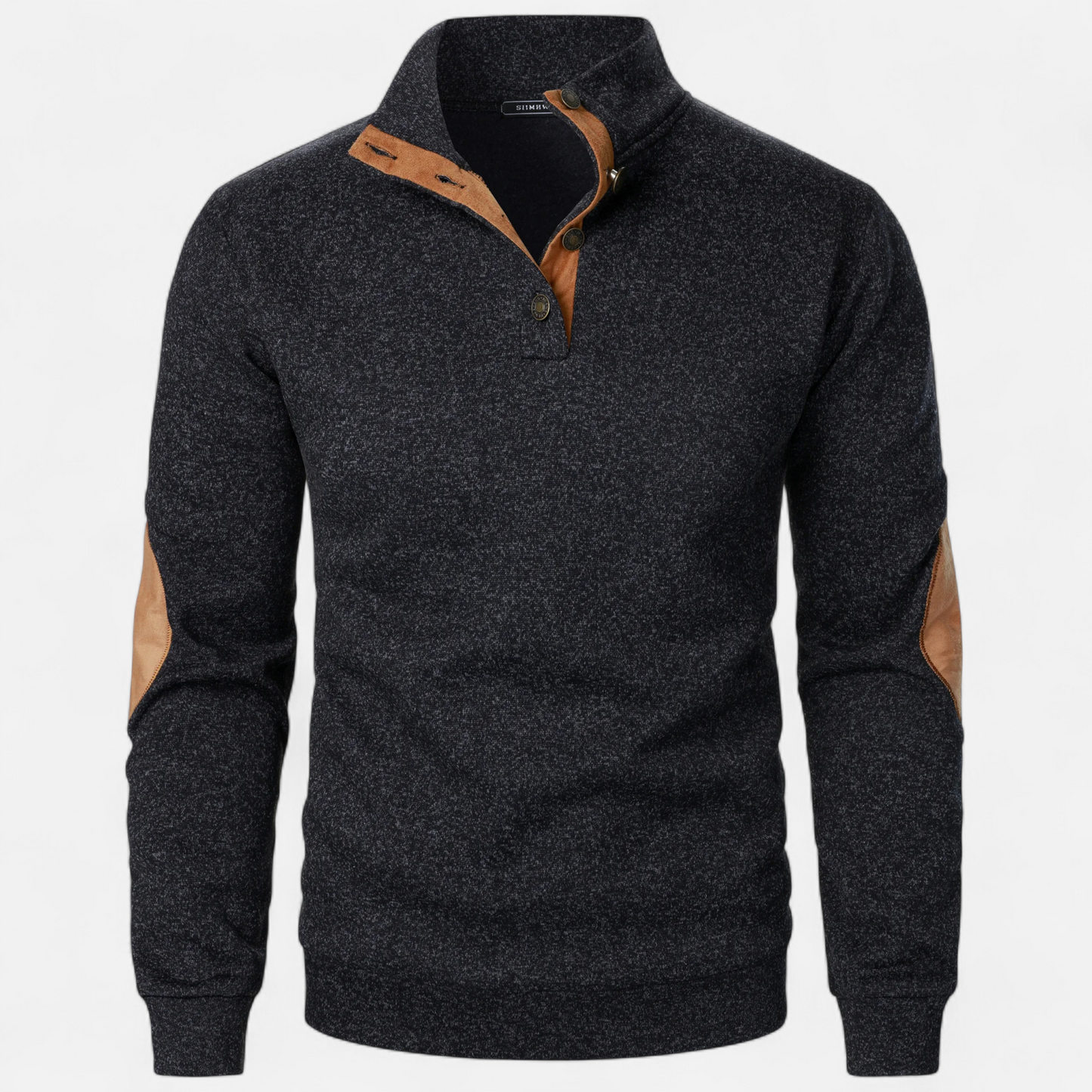 Levi | Herren Strickpullover mit Knopfleiste – Stehkragen Heritage Style mit Patchwork-Details
