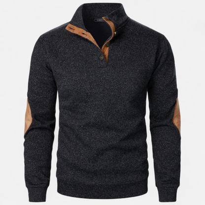 Levi | Herren Strickpullover mit Knopfleiste – Stehkragen Heritage Style mit Patchwork-Details