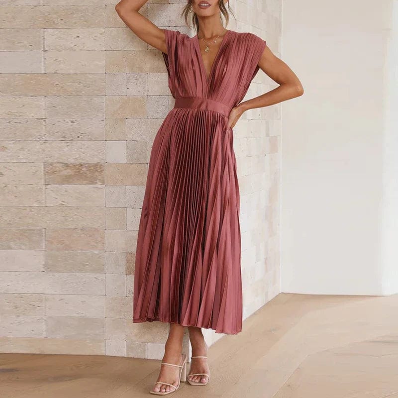 Plissiertes Abendkleid mit V-Ausschnitt – Elegant, Feminin & Fließend