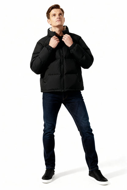 Herren | Gefütterte Fleece-Pufferjacke mit Kapuze – Warm & Stylisch