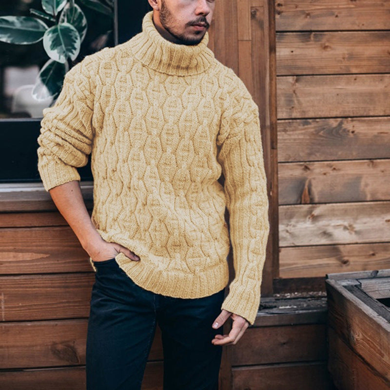 Herren Grobstrickpullover | Hoher Kragen & Strukturiertes Zopfdesign | Warm & Stilvoll