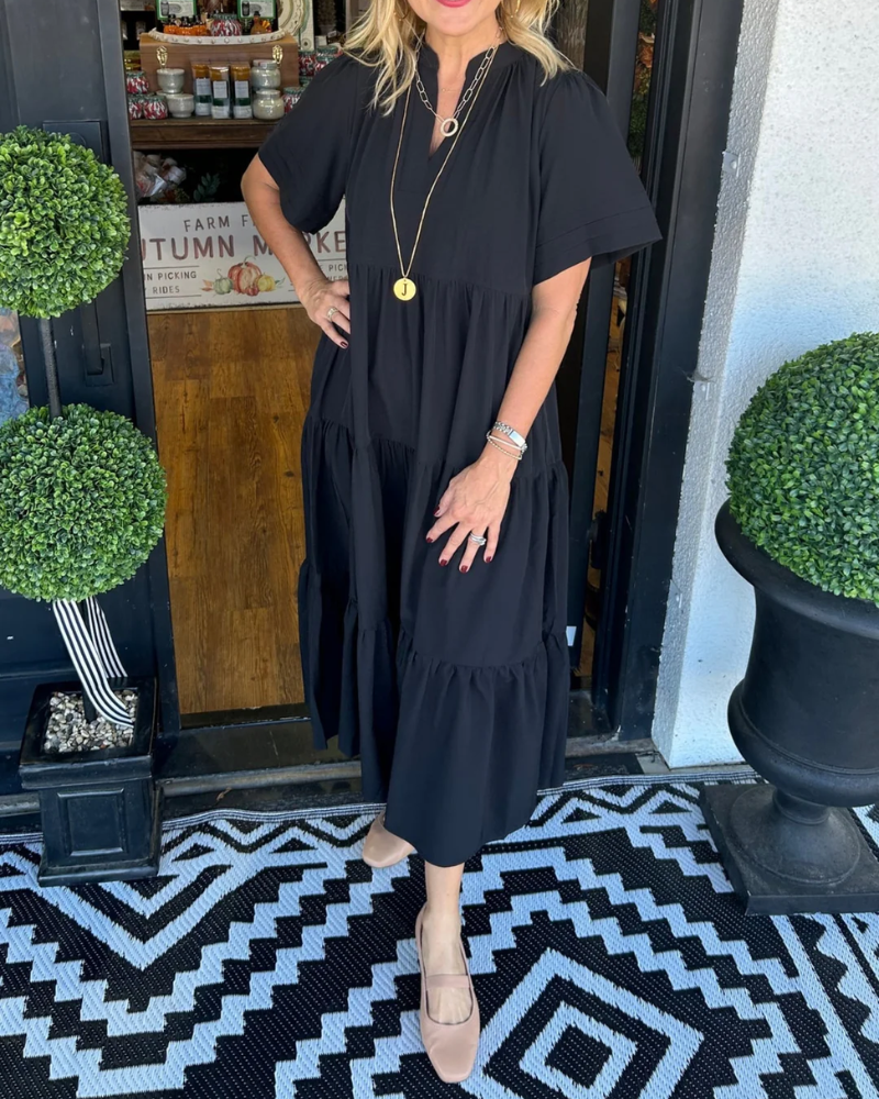 Elissa | Sommerliches Maxi Kleid mit V-Ausschnitt | Luftig, Locker & Elegant für Damen