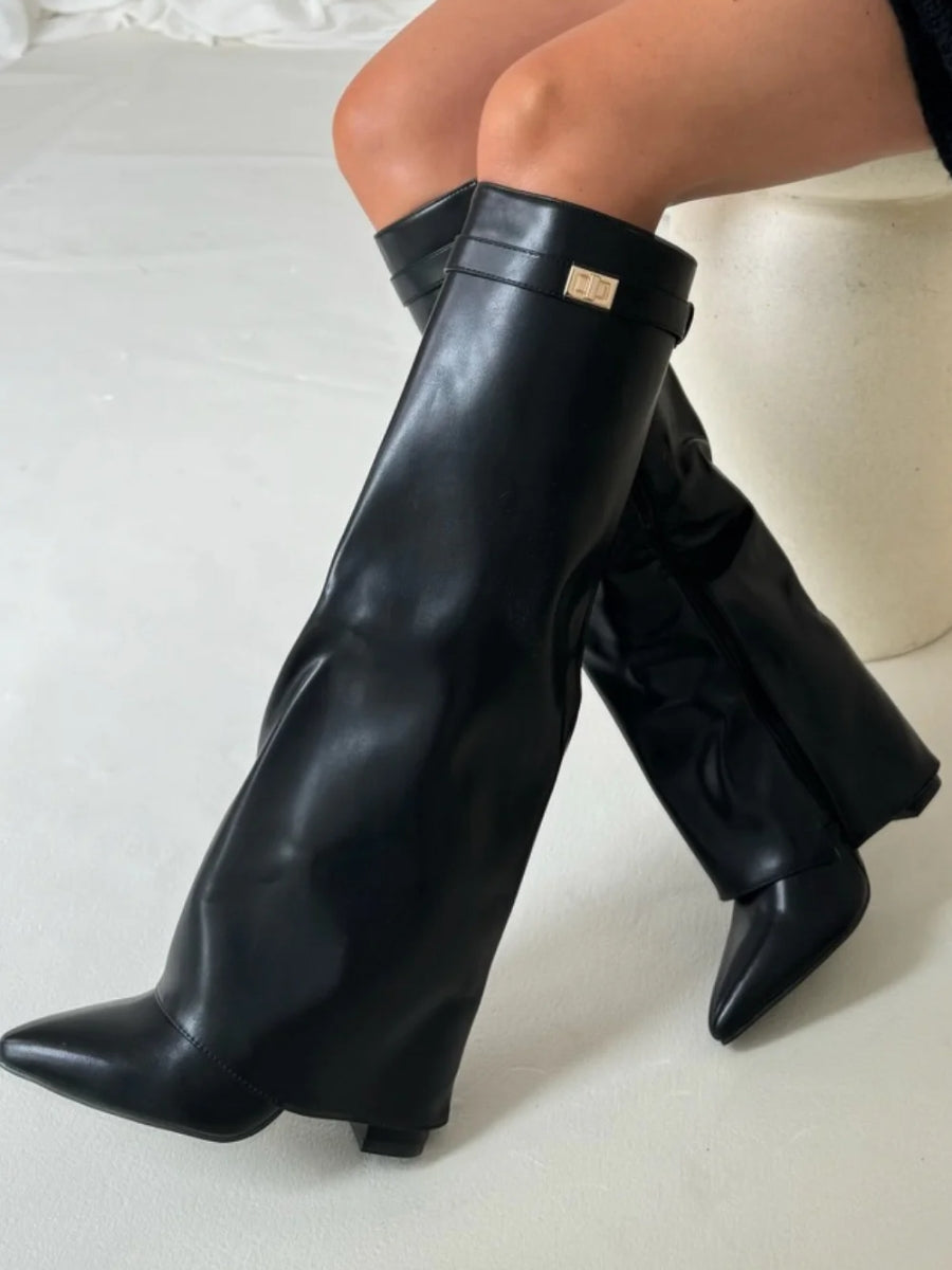 Damen Kniehohe Stiefel | Weiter Schaft & Stabiler Blockabsatz für Elegante Silhouette