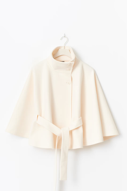 Damen Cape-Mantel mit Gürtel | Elegante Jacke mit hohem Kragen