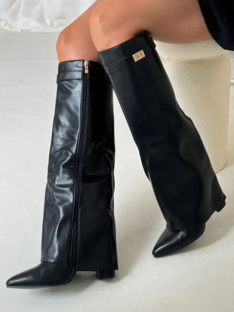 Damen Kniehohe Stiefel | Weiter Schaft & Stabiler Blockabsatz für Elegante Silhouette