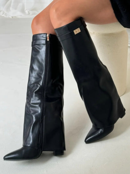 Damen Kniehohe Stiefel | Weiter Schaft & Stabiler Blockabsatz für Elegante Silhouette