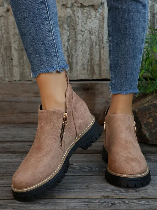 Damen Stiefeletten mit Reißverschluss | Stylische Winter-Boots mit robuster Sohle