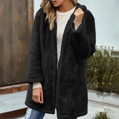 Adina | Damen Teddyjacke mit Kapuze & lockerer Passform