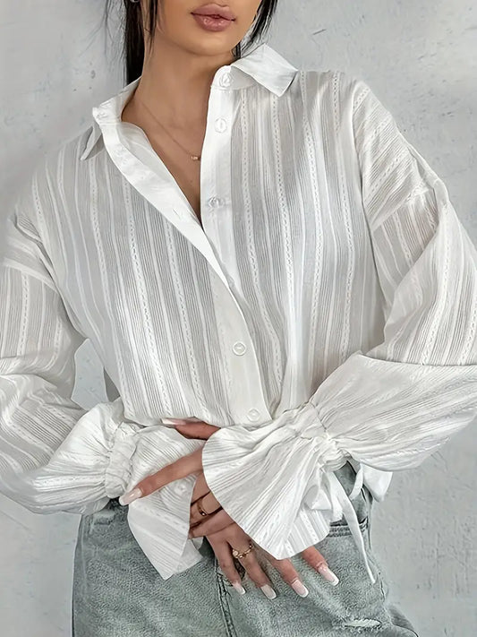 Belvia | Damen Bluse mit Reverskragen und Streifenmuster, langärmlig und mit Knopfleiste