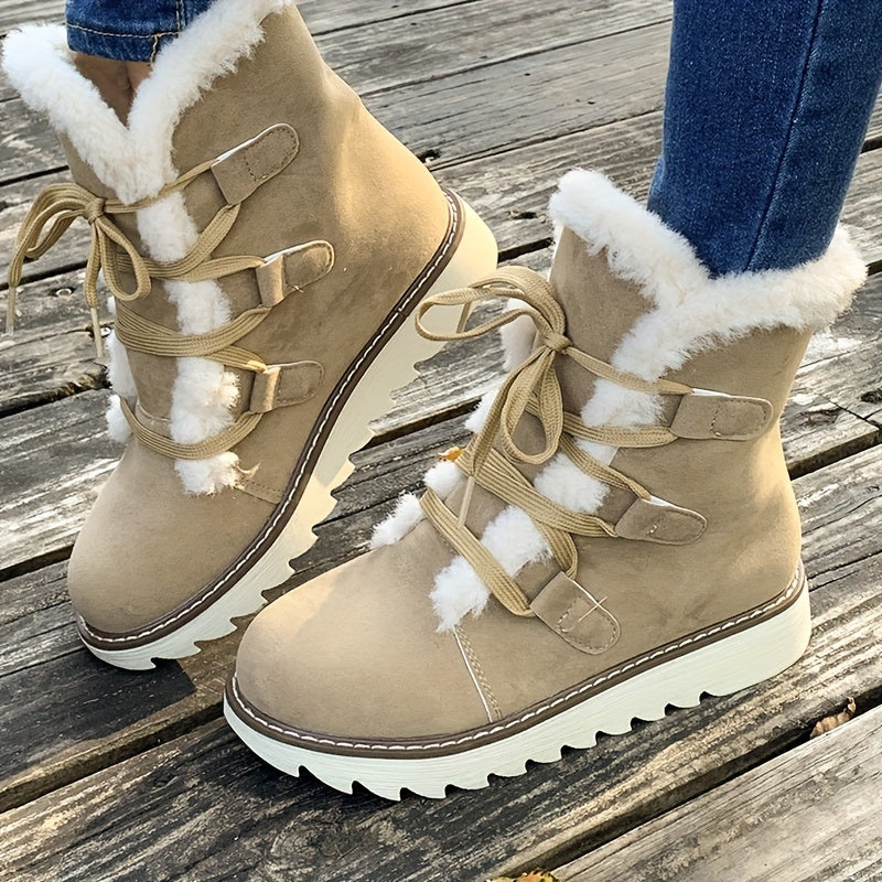 Cerdwyn | Damen Winterstiefel mit Schnürung, Plateausohle & Warmem Innenfutter