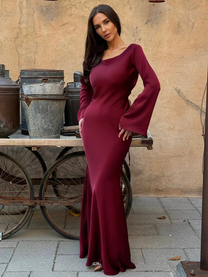 Elegantes Damen Abendkleid Maxikleid Figurbetont | Lange Ärmel & Luxuriöser Look