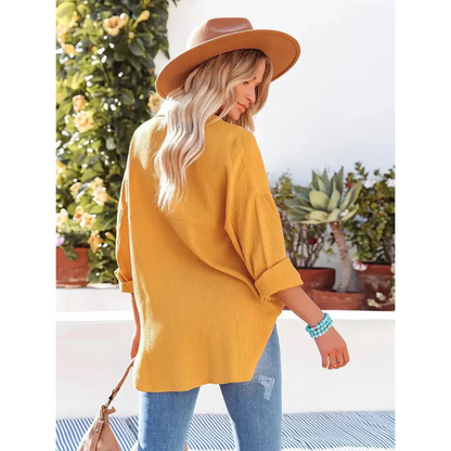 Alifair | Damen Bluse in Unifarbe mit Knopfleiste & Hemdkragen – Elegante Langarmbluse mit Brusttasche für Büro & Freizeit