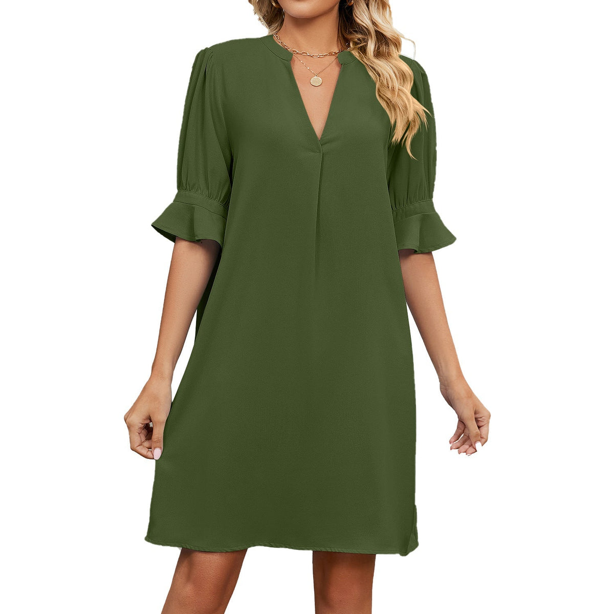 Damen Kleid – Luftiges Kleid mit V-Ausschnitt für stilvolle Alltagslooks