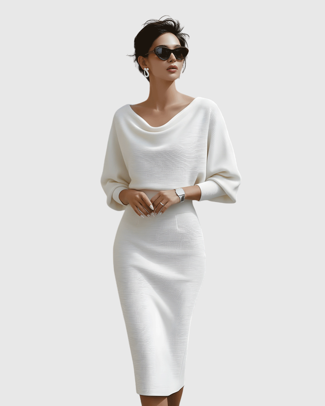 Damen Midikleid – Elegantes Kleid mit Drapierung und fließender Passform