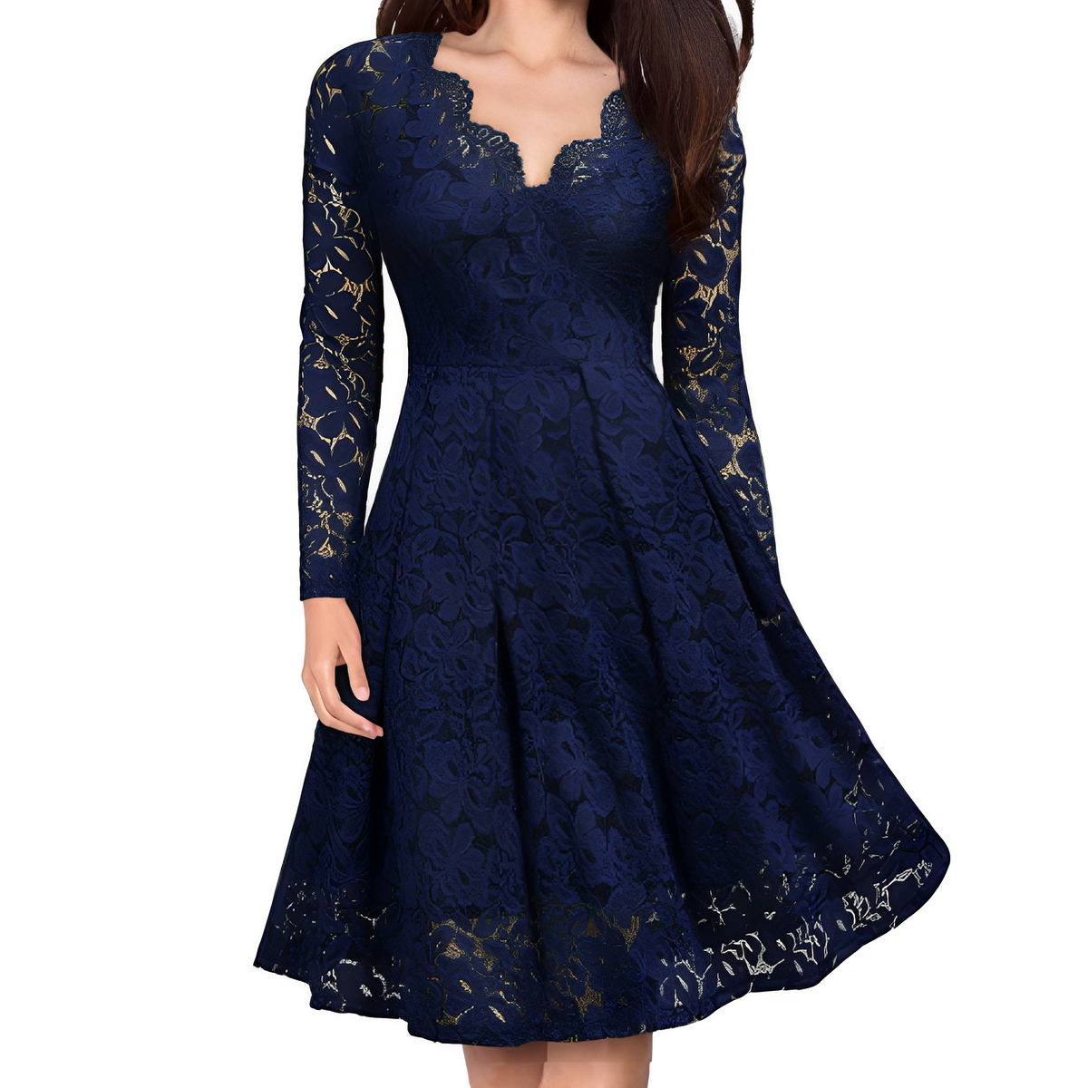 Damen Kleid mit V-Ausschnitt und langen Ärmeln – Elegantes Kleid für Events und besondere Anlässe