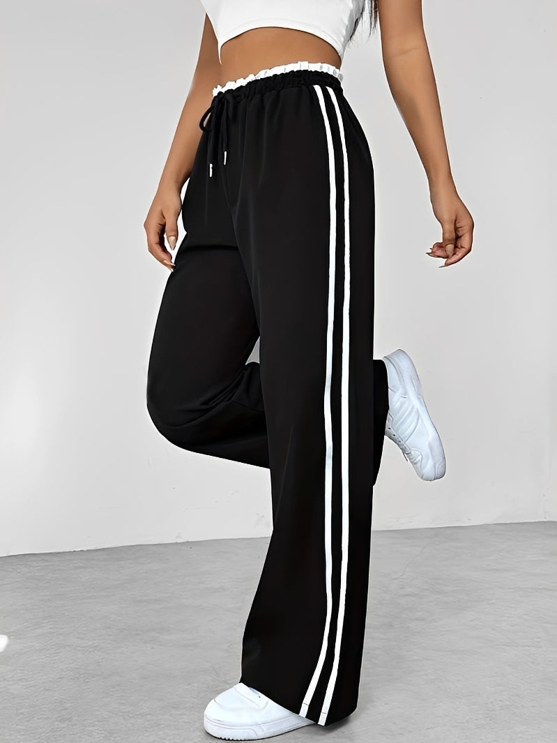 Damen Weite Gerade-Hose mit Seitenstreifen – Lässige Freizeit- und Streetwearhose für Alltag und entspannte Outfits