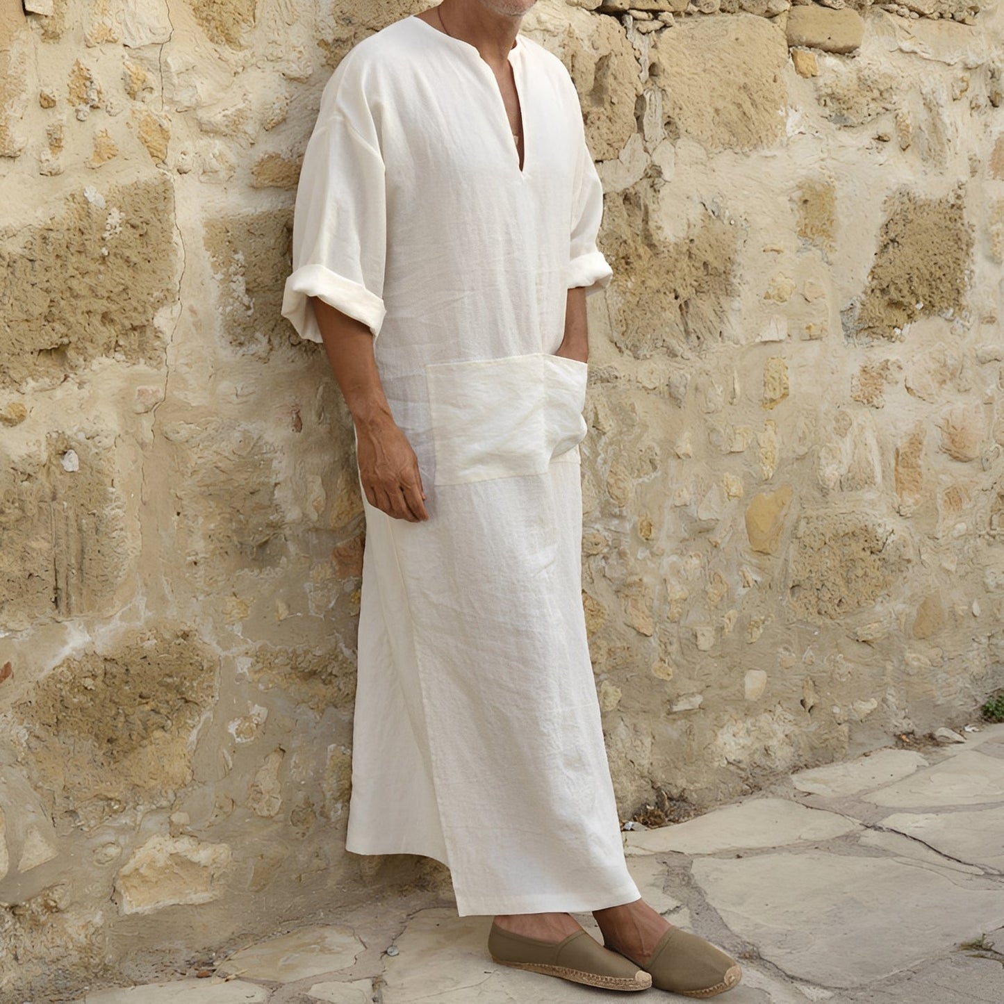 Herren Hemdkleid – Langes, minimalistisches Kleid mit Seitenschlitz