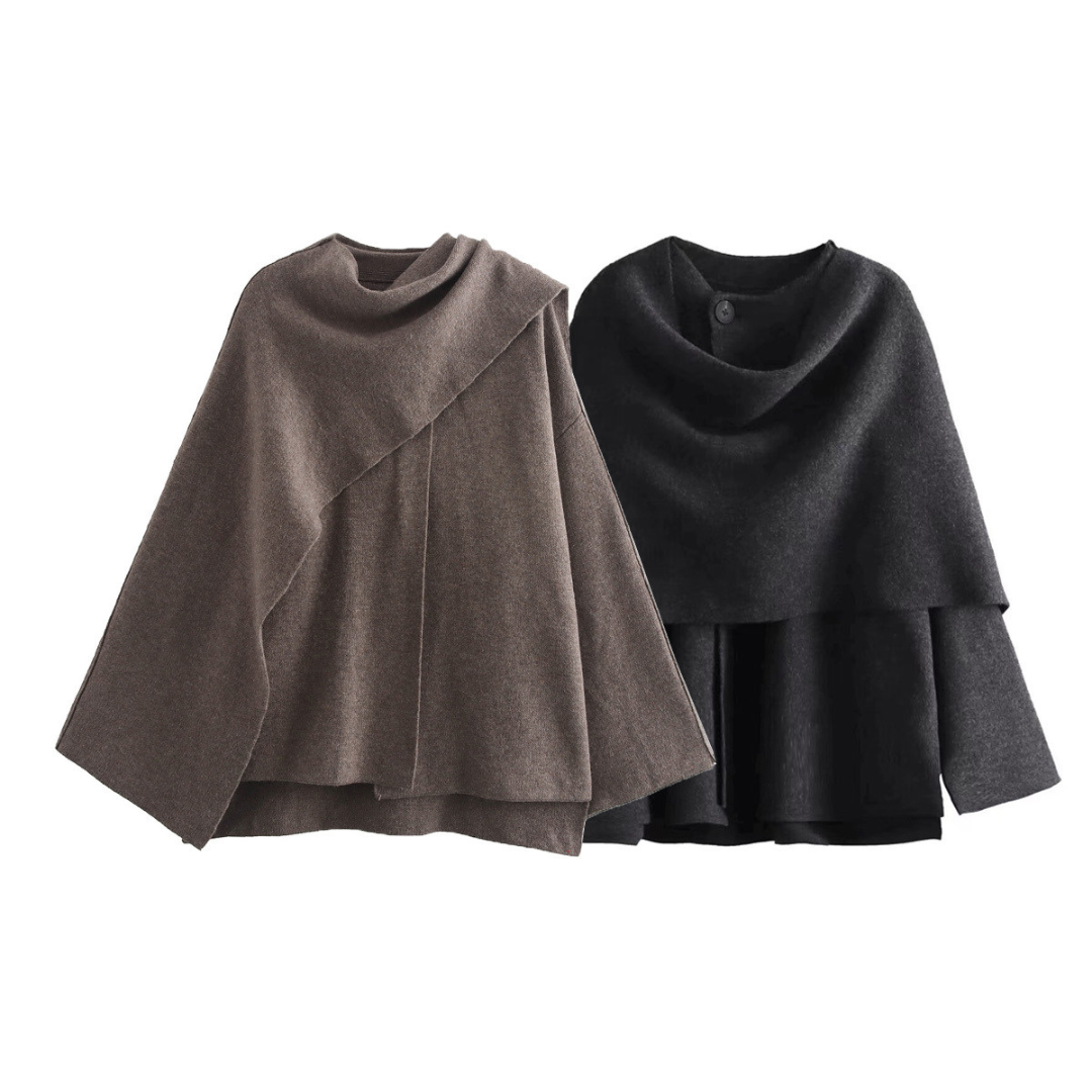 Ameliora | Damen Poncho Asymmetrisch aus Wolle, Eleganter Winter-Poncho für Wärme & Stil
