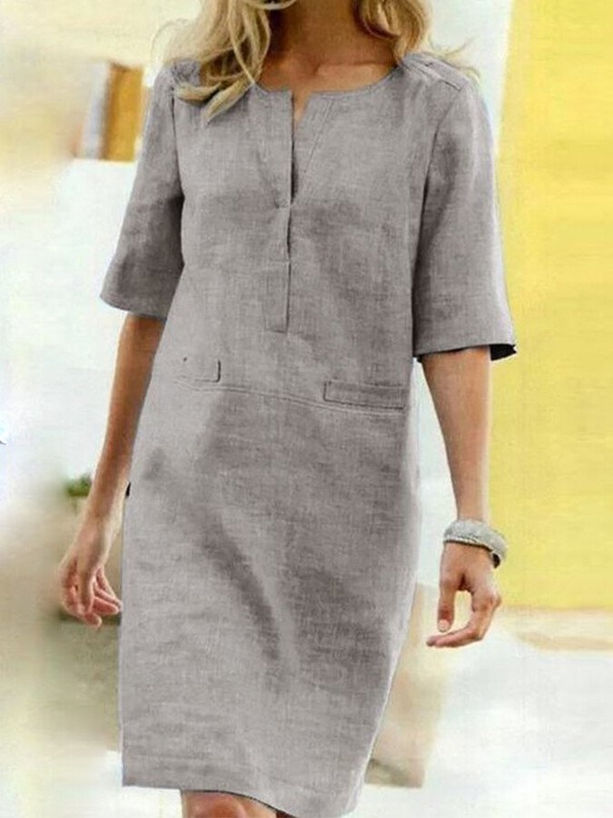 Damen Baumwoll-Leinen Kleid – Locker, Elegant & Alltagstauglich