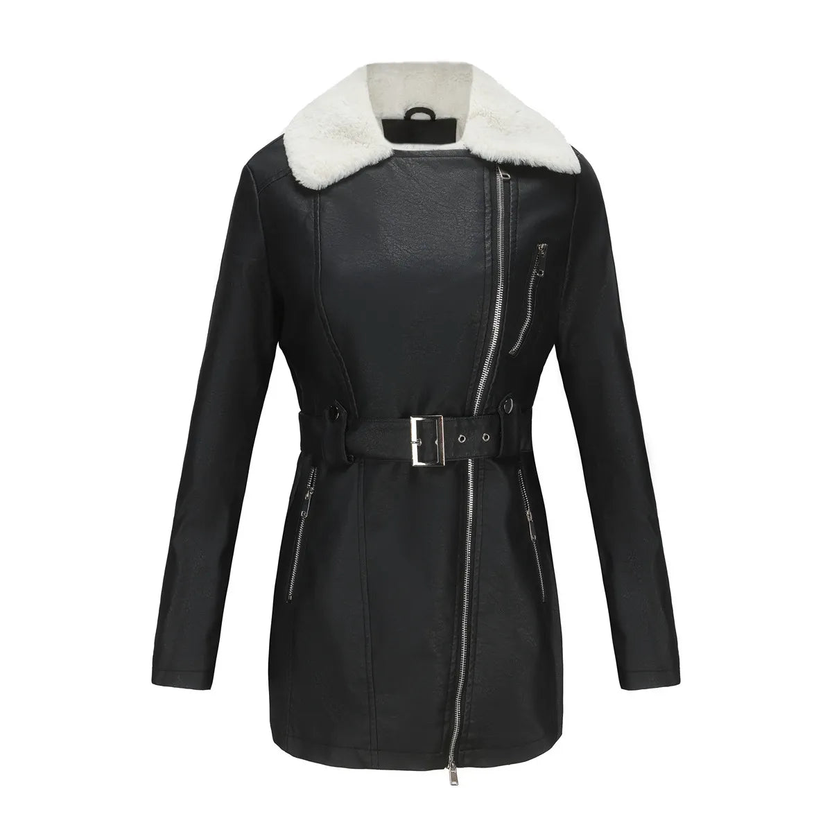 Damen Lammfelljacke Winter | Stylischer Biker-Look mit Kuschelfutter