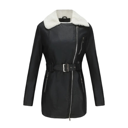 Damen Lammfelljacke Winter | Stylischer Biker-Look mit Kuschelfutter