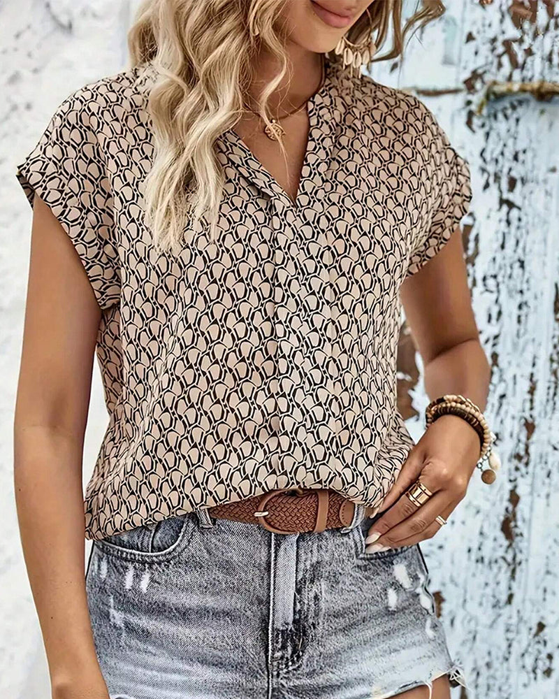 Eva | Luftige Sommerbluse mit V-Ausschnitt & Print – Bequemer Freizeitlook mit Stil