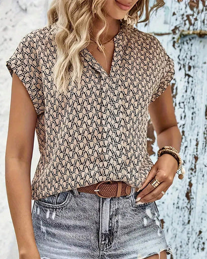 Eva | Luftige Sommerbluse mit V-Ausschnitt & Print – Bequemer Freizeitlook mit Stil