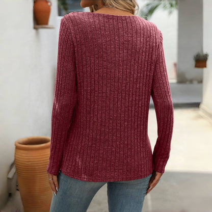 Elfrith | Damen Strickpullover mit V-Ausschnitt & Knopfleiste