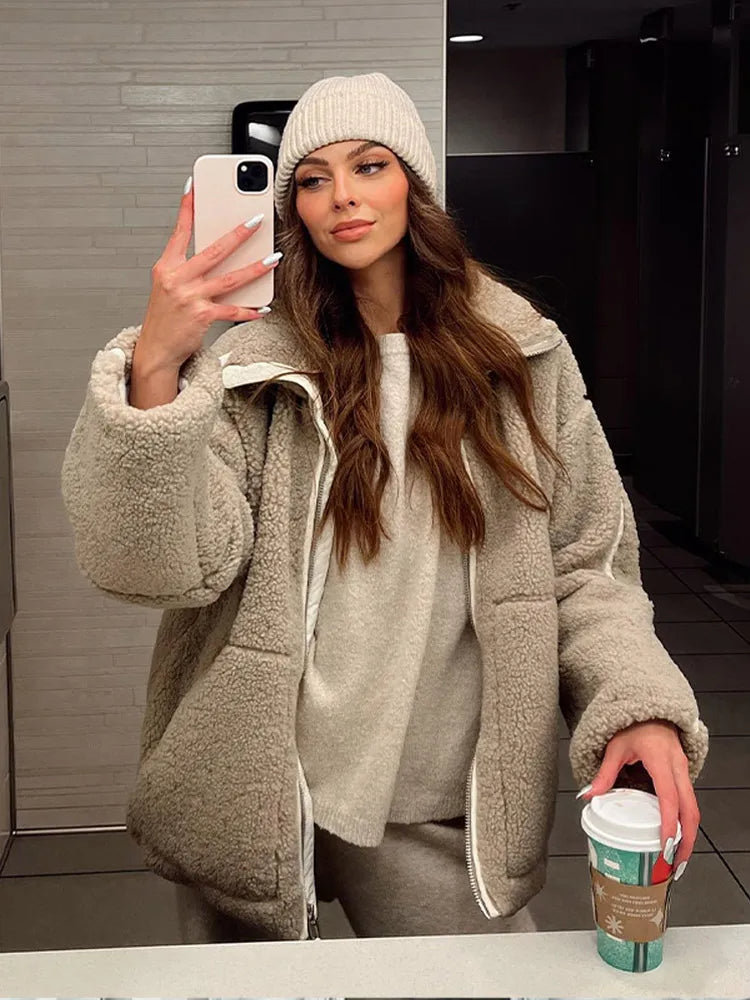 Penna | Damen Oversized Fleecejacke mit Reißverschluss & hohem Kragen