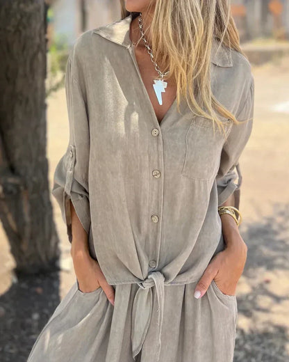 Betany | Damen Zweiteiler in Uni-Farbe mit weiter Hose und lockerer Bluse