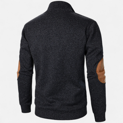 Levi | Herren Strickpullover mit Knopfleiste – Stehkragen Heritage Style mit Patchwork-Details