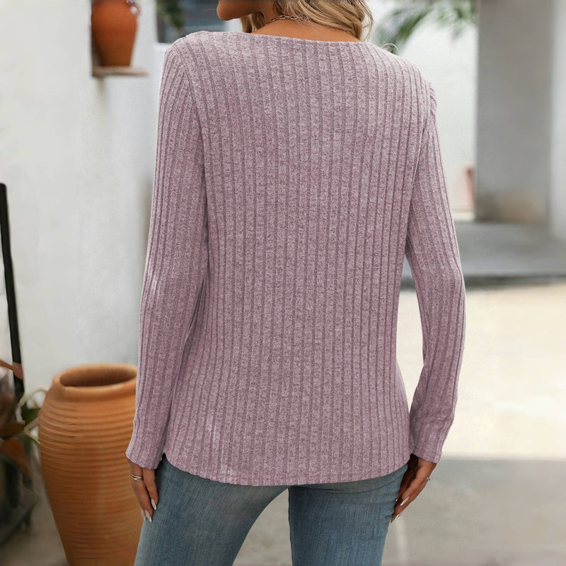 Elfrith | Damen Strickpullover mit V-Ausschnitt & Knopfleiste