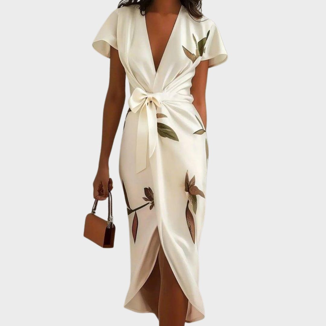 Damen Wickelkleid – Elegantes Kleid mit V-Ausschnitt & fließender Silhouette