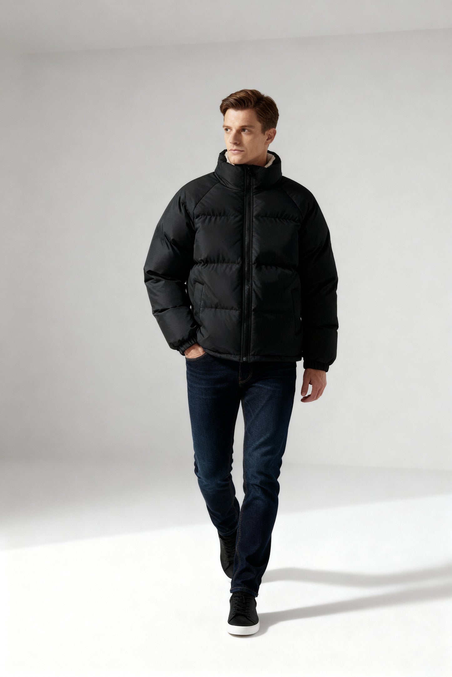 Herren | Gefütterte Fleece-Pufferjacke mit Kapuze – Warm & Stylisch