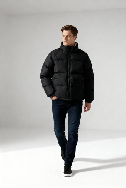 Herren | Gefütterte Fleece-Pufferjacke mit Kapuze – Warm & Stylisch