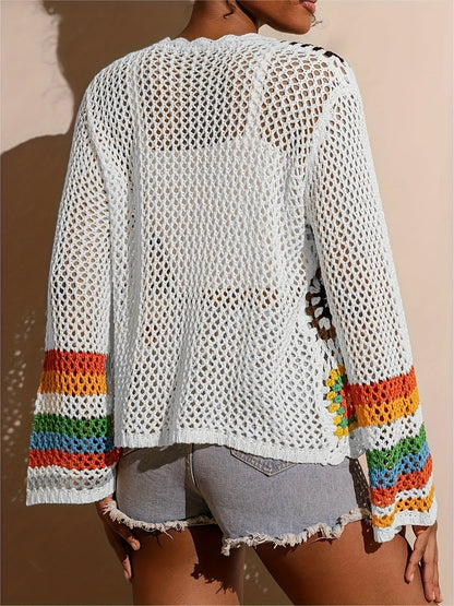 Serandi | Crochet Patch Cardigan mit Blumenmuster & Weiten Ärmeln für Damen