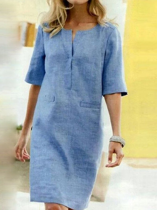 Damen Baumwoll-Leinen Kleid – Locker, Elegant & Alltagstauglich